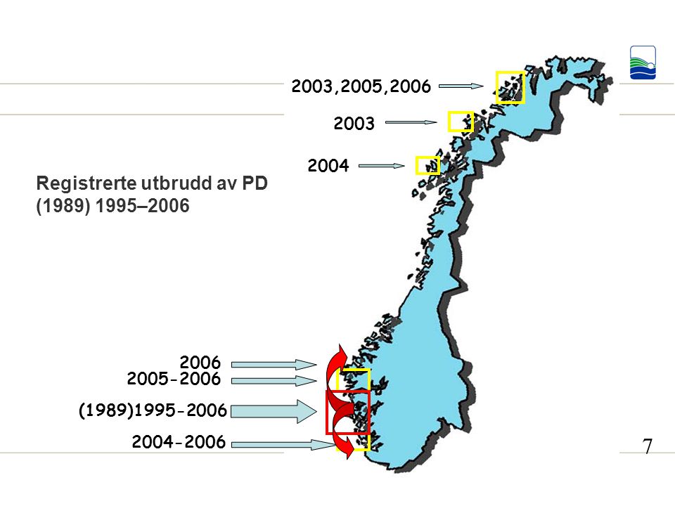 Registrerte utbrudd av PD (1989) 1995– ,2005, (1989)
