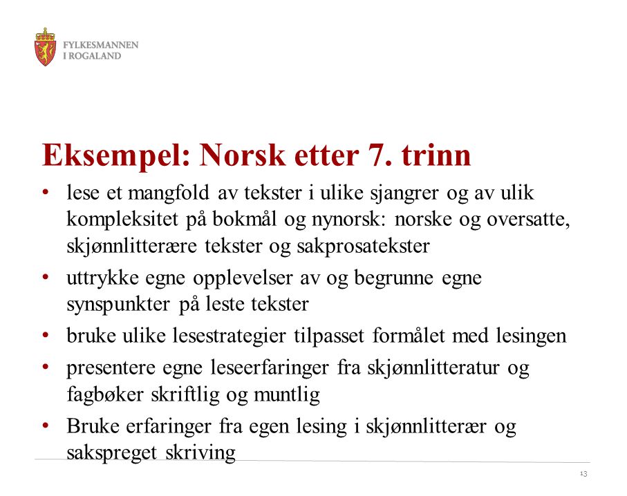 13 Eksempel: Norsk etter 7.