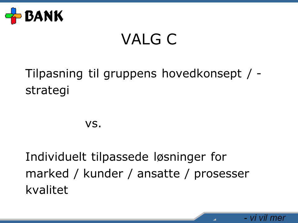 - vi vil mer VALG C Tilpasning til gruppens hovedkonsept / - strategi vs.