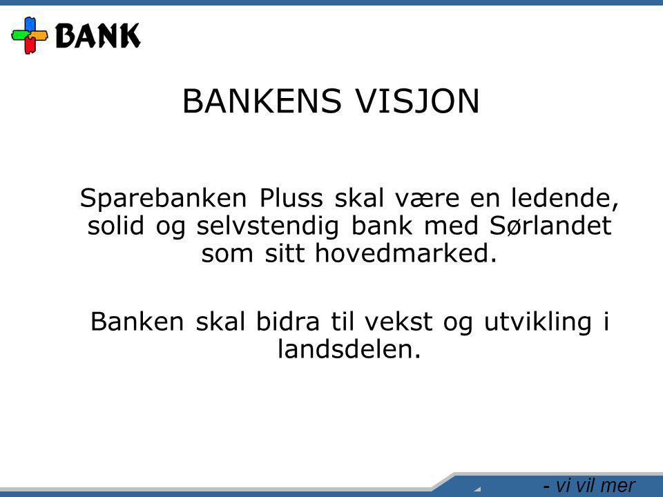- vi vil mer BANKENS VISJON Sparebanken Pluss skal være en ledende, solid og selvstendig bank med Sørlandet som sitt hovedmarked.