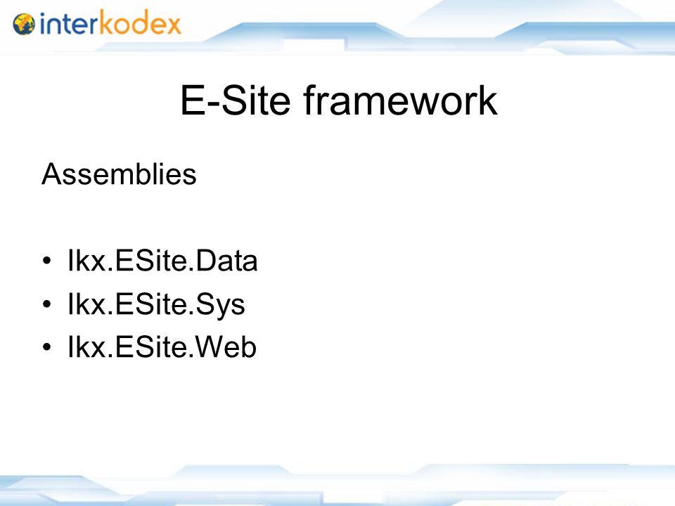 E-Site framework Assemblies Ikx.ESite.Data Ikx.ESite.Sys Ikx.ESite.Web