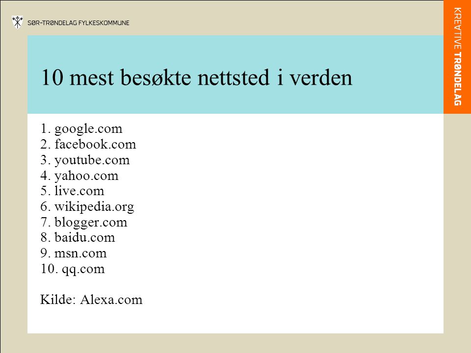10 mest besøkte nettsted i verden 1. google.com 2.