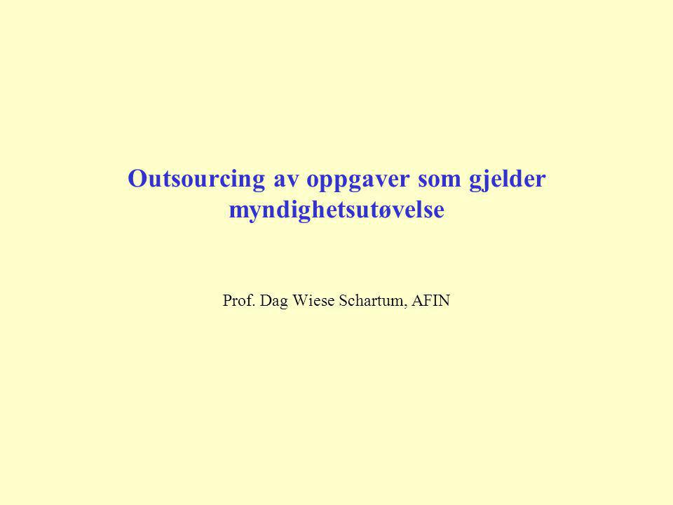 Outsourcing av oppgaver som gjelder myndighetsutøvelse Prof. Dag Wiese Schartum, AFIN