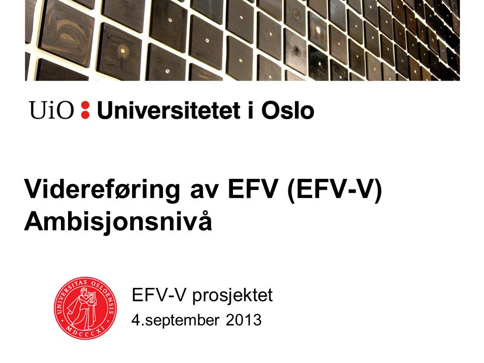 Videreføring av EFV (EFV-V) Ambisjonsnivå EFV-V prosjektet 4.september 2013