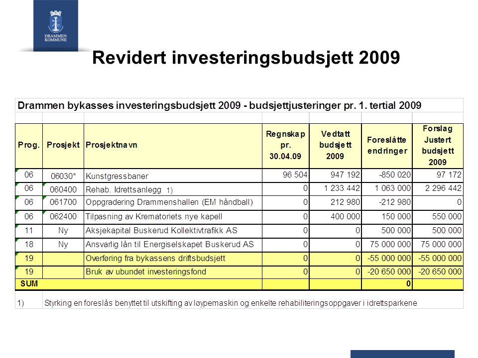 Revidert investeringsbudsjett 2009
