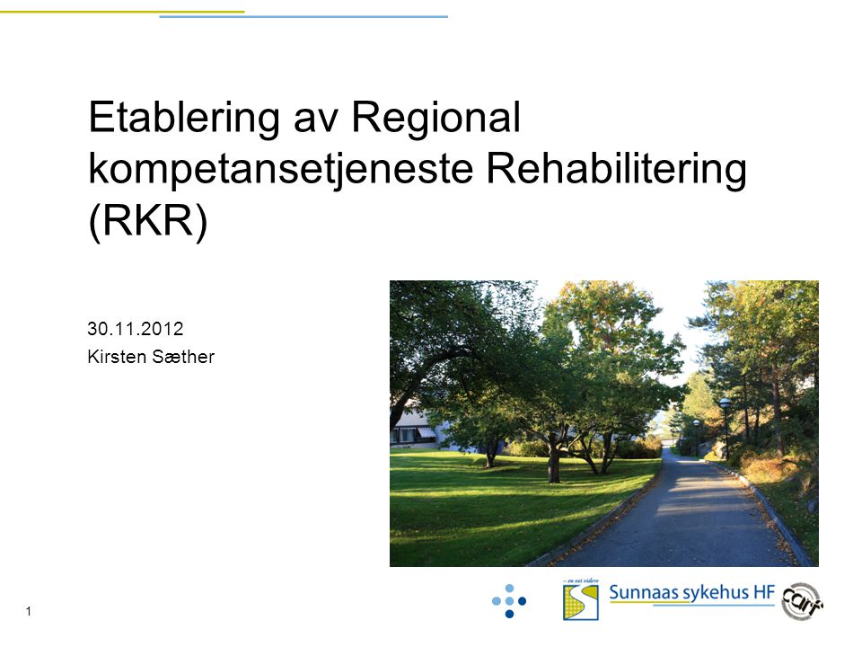 1 Etablering av Regional kompetansetjeneste Rehabilitering (RKR) Kirsten Sæther
