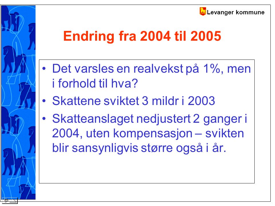 Levanger kommune Endring fra 2004 til 2005 Det varsles en realvekst på 1%, men i forhold til hva.