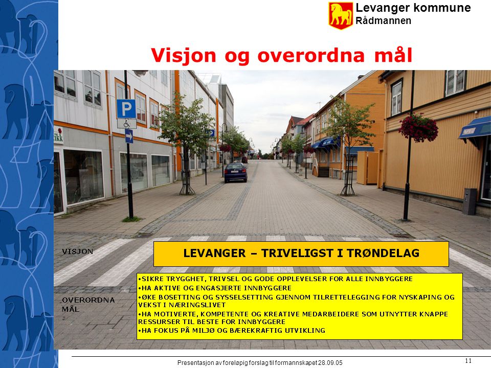 Levanger kommune Rådmannen Presentasjon av foreløpig forslag til formannskapet Visjon og overordna mål