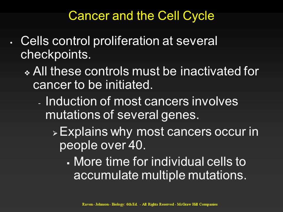 Cancer and the Cell Cycle Cells control proliferation at several checkpoints.