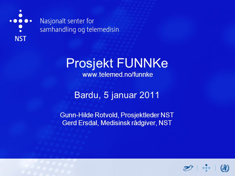 Prosjekt FUNNKe   Bardu, 5 januar 2011 Gunn-Hilde Rotvold, Prosjektleder NST Gerd Ersdal, Medisinsk rådgiver, NST