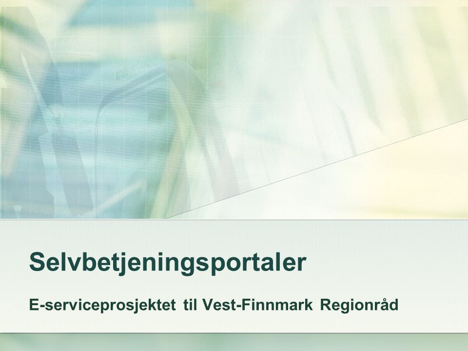 Selvbetjeningsportaler E-serviceprosjektet til Vest-Finnmark Regionråd