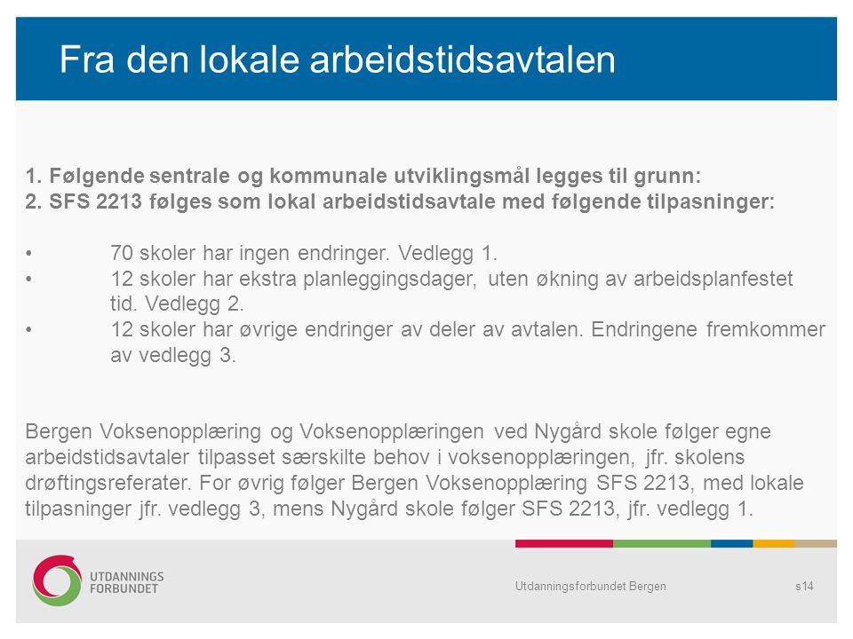 Utdanningsforbundet Bergens14 Fra den lokale arbeidstidsavtalen 1.