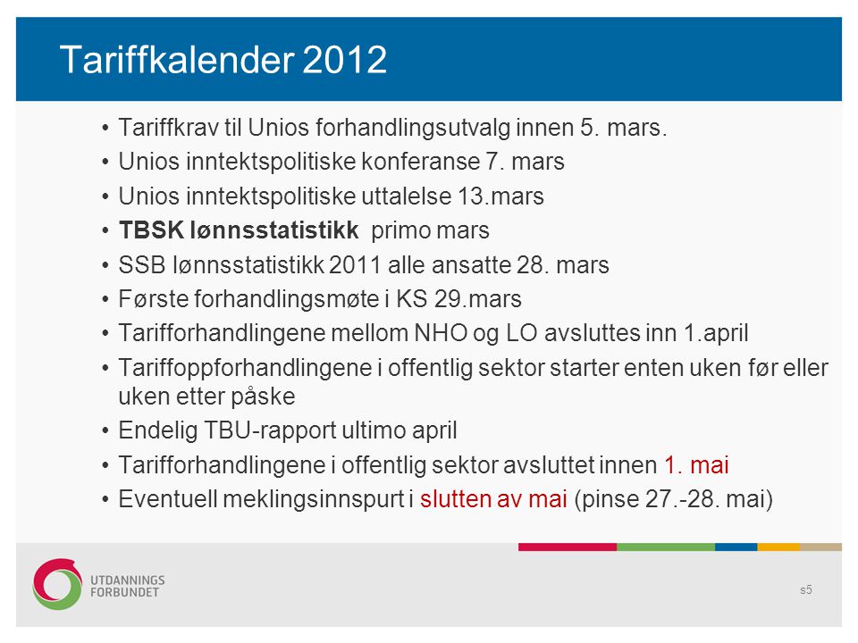 Tariffkalender 2012 Tariffkrav til Unios forhandlingsutvalg innen 5.