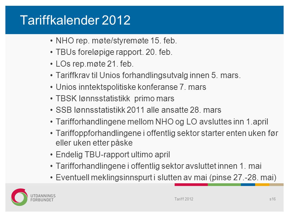 Tariffkalender 2012 NHO rep. møte/styremøte 15. feb.