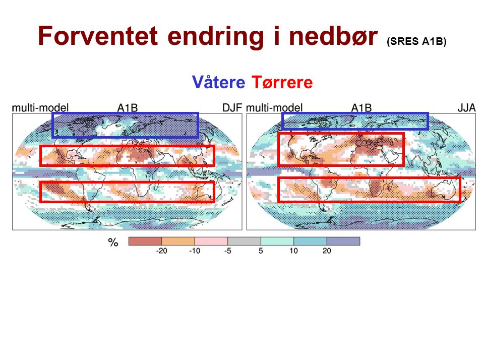 Helge Drange Geofysisk institutt Universitetet i Bergen Forventet endring i nedbør (SRES A1B) VåtereDryerTørrere
