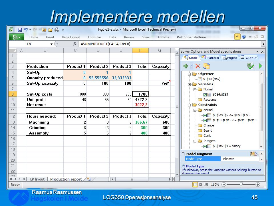 Implementere modellen LOG350 Operasjonsanalyse45 Rasmus Rasmussen