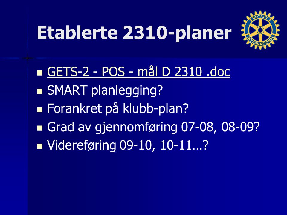 Etablerte 2310-planer GETS-2 - POS - mål D 2310.doc SMART planlegging.
