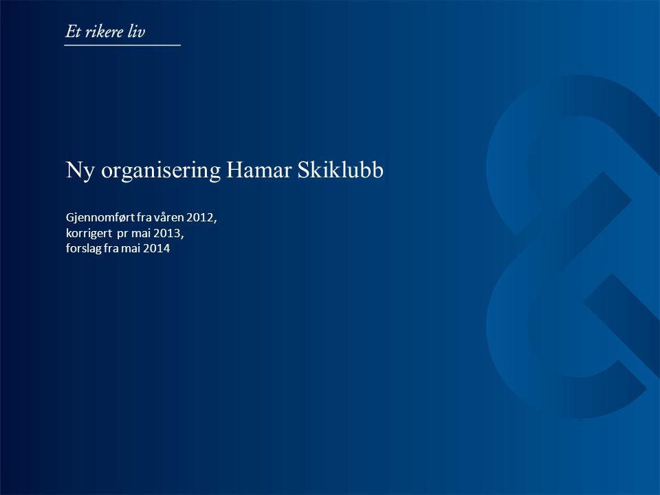 Ny organisering Hamar Skiklubb Gjennomført fra våren 2012, korrigert pr mai 2013, forslag fra mai 2014