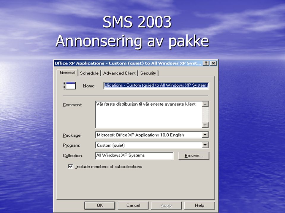 SMS 2003 Annonsering av pakke