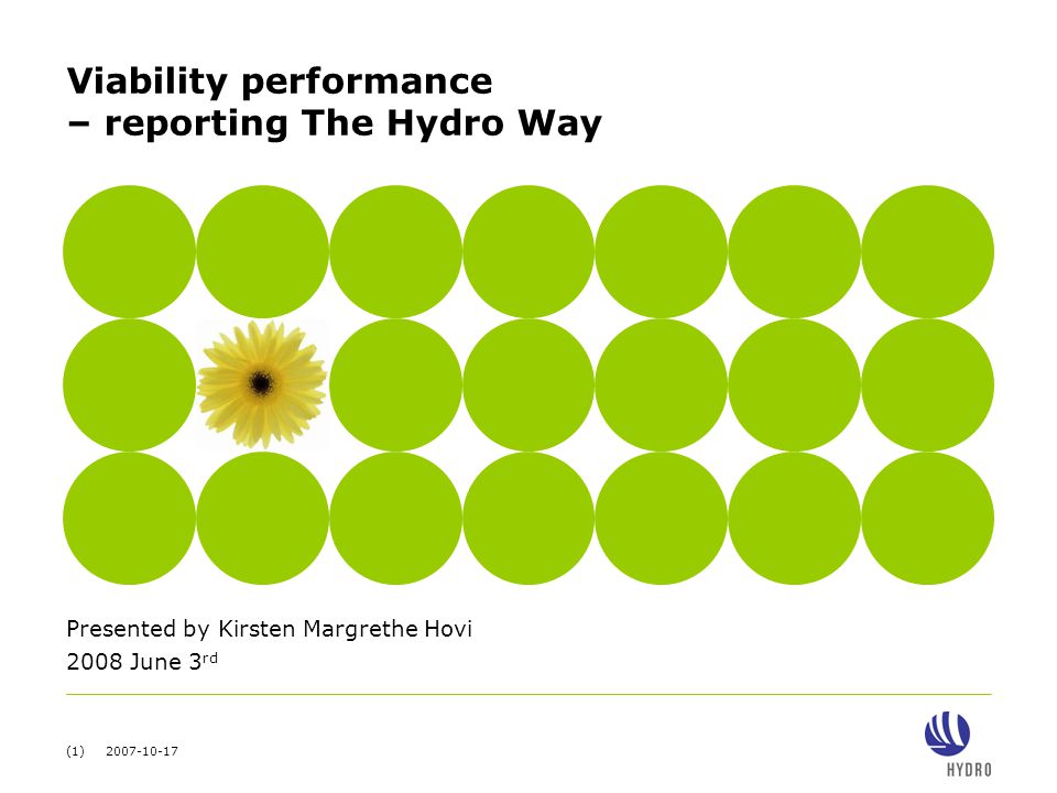 (1) Viability performance – reporting The Hydro Way Presented by Kirsten Margrethe Hovi 2008 June 3 rd