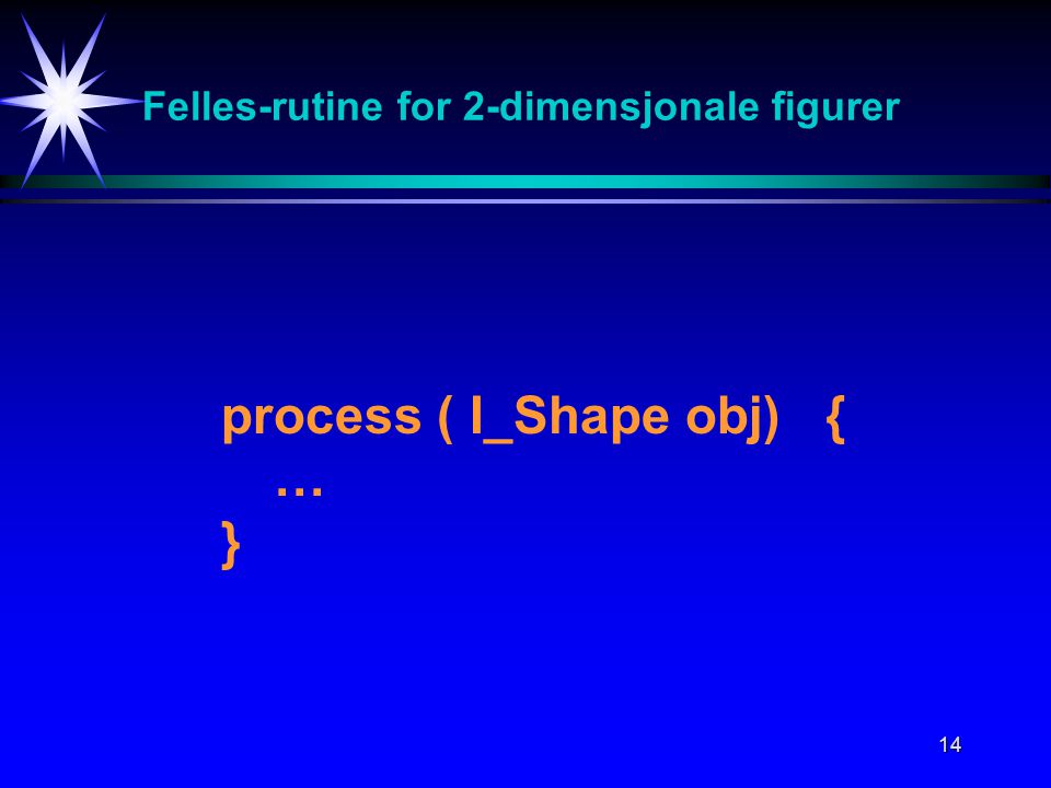 14 Felles-rutine for 2-dimensjonale figurer process ( I_Shape obj) { … }