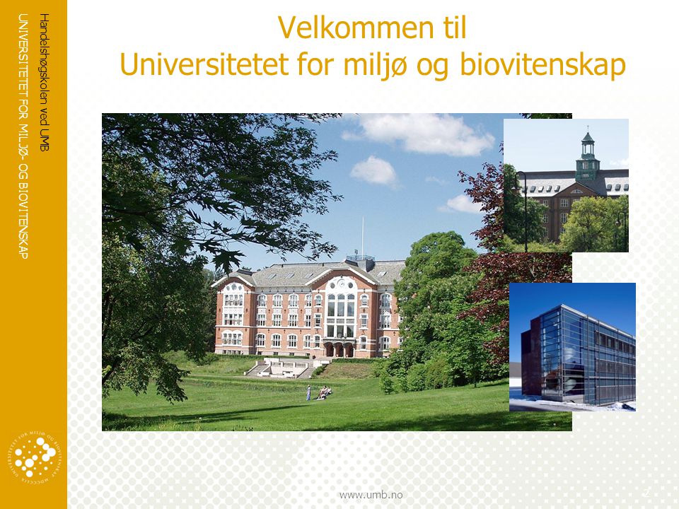 UNIVERSITETET FOR MILJØ- OG BIOVITENSKAP   Handelshøgskolen ved UMB 2 Velkommen til Universitetet for miljø og biovitenskap