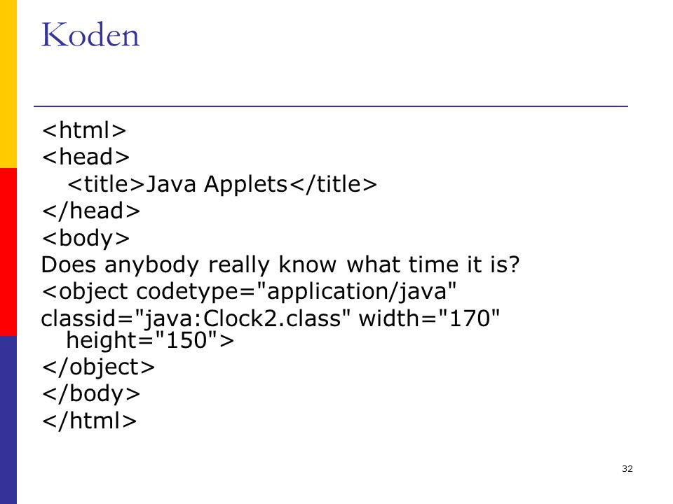 32 Koden Java Applets Does anybody really know what time it is.