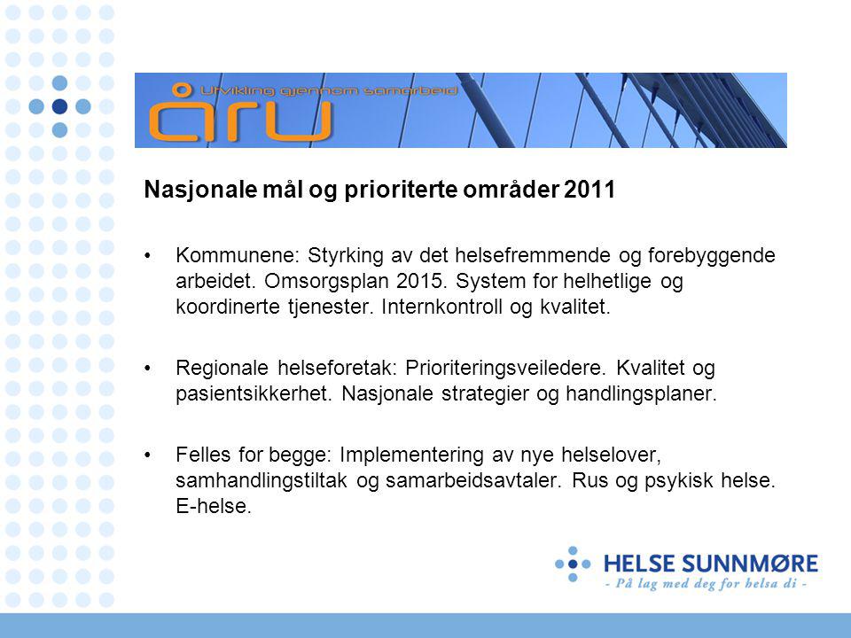 Nasjonale mål og prioriterte områder 2011 Kommunene: Styrking av det helsefremmende og forebyggende arbeidet.
