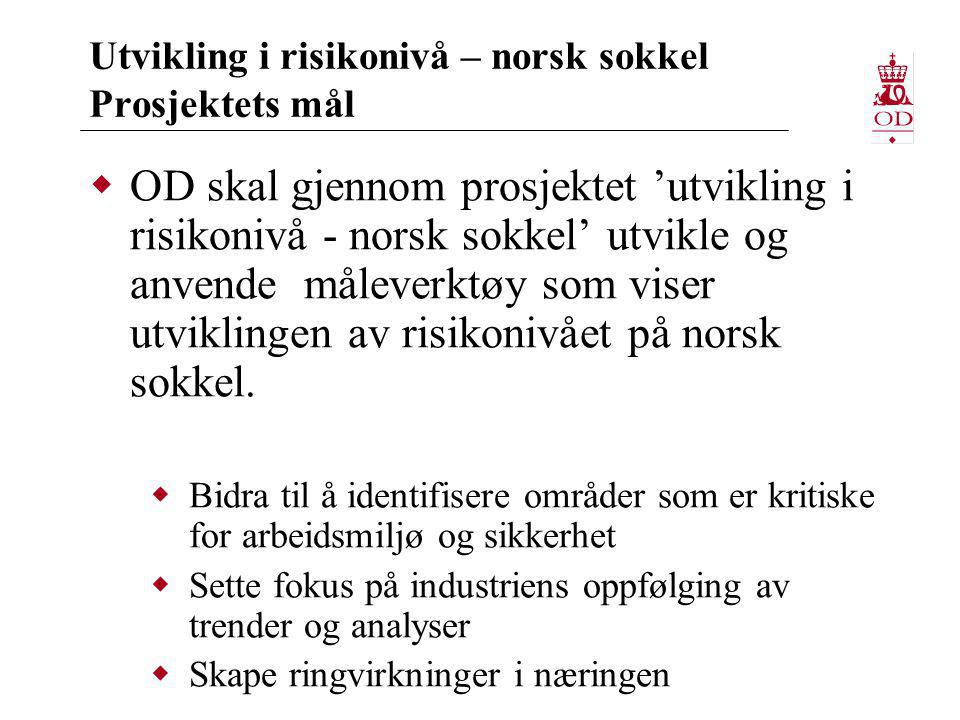 Utvikling i risikonivå – norsk sokkel Prosjektets mål  OD skal gjennom prosjektet ’utvikling i risikonivå - norsk sokkel’ utvikle og anvende måleverktøy som viser utviklingen av risikonivået på norsk sokkel.
