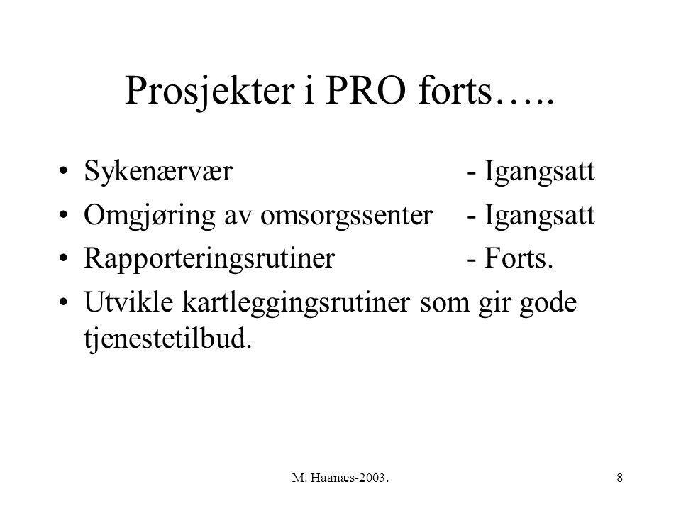 M. Haanæs Prosjekter i PRO forts…..