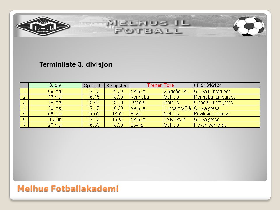 Melhus Fotballakademi Terminliste 3. divisjon